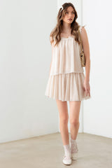 Sheer Pin Dot Tank and Elastic Waist Skirt Set Mustard Seed