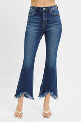 High Rise Crop Bootcut Fray Hem Jeans Plus Size Risen