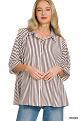 Oversized Stripe Button Down Shirt ZENANA