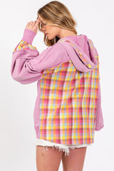 Mineral Wash Lilac Plaid Print Washed Hoodie Sage + Fig