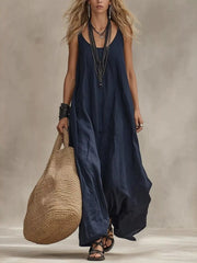 Scoop Neck Sleeveless Maxi Dress – Lightweight Casual Luxe Simmer & Fay Dark Blue S