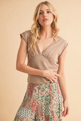 V-Neck Cap Sleeve Cropped Top Aemi + Co