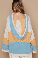 Color Block Long Sleeve Hooded Sweater POL