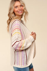 Striped Crochet Open Front Cardigan Haptics