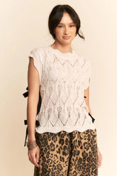 Ribbon Bow Ties Scalloped Trim Knit Semi Crop Top Davi & Dani