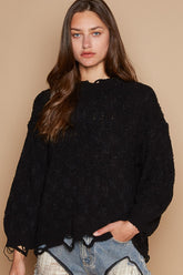Cable Knit Cutout Long Sleeve Sweater POL Black S