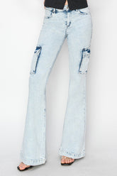 High Rise Cargo Flare Jeans Risen Acid Light 0(24)