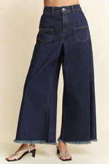 Patch Pocket Wide Leg Culotte Jeans Davi & Dani
