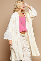 Flower Lace Trim Open Front Longline Cardigan POL