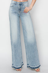 Raw Hem High Rise Wide Leg Jeans Risen Light 0(24)