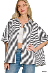 Oversized Stripe Button Down Shirt ZENANA BLACK S/M