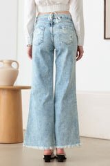 Distressed Frayed Hem Flare Jeans Litz LA