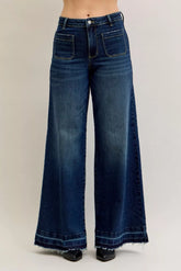 High Waist Palazzo Jeans with Front Patch Pockets Judy Blue DK 1(25)