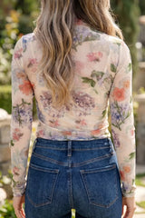 Floral Mesh Long Sleeve Thumbhole Hem Top Simmer & Fay