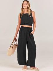 Summer 2 Piece Sleeveless Crop Top Tank and Wide Leg Pants SALE
