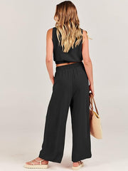 Summer 2 Piece Sleeveless Crop Top Tank and Wide Leg Pants SALE