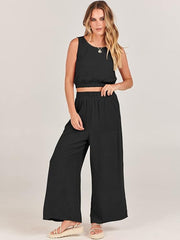 Summer 2 Piece Sleeveless Crop Top Tank and Wide Leg Pants SALE