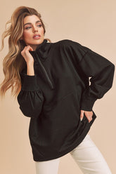 Exposed Seam Half Zip Drop Shoulder Sweatshirt Aemi + Co Black S