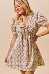 Floral Print Lace Trim Short Sleeves Mini Dress So Me