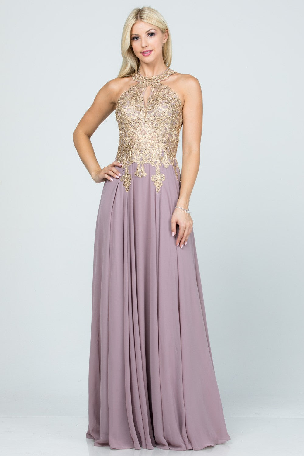 Plus Size Off The Shoulder Chiffon Embellished Gown LA SCALA