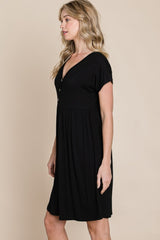 Button V-Neck Short Sleeve Dress BomBom