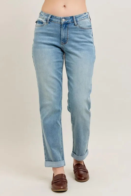 V-Front Cuff Boyfriend Jeans Judy Blue
