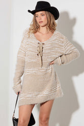 Mixed-Stitch Front Tie Sweater Dress Tasha Ivory S/M
