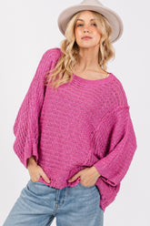 Distressed Asymmetrical Open Stitch Sweater Sage + Fig Magenta S
