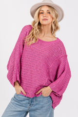 Distressed Asymmetrical Open Stitch Sweater Sage + Fig Magenta S