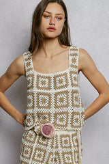 POL Openwork Square Neck Cropped Crochet Tank with Granny Square Weave Trendsi