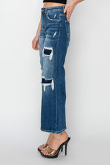 High Rise Patch Detailed Wide Leg Crop Jeans Risen