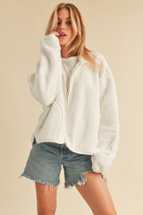 Zip Up Drop Shoulder Fleece Jacket Aemi + Co