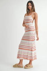 Lightweight Pointelle Chevron Knit Backless Maxi Dress Mable