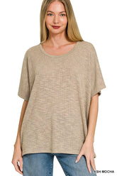 Oversized Slub Hacci Top ZENANA ASH MOCHA S/M