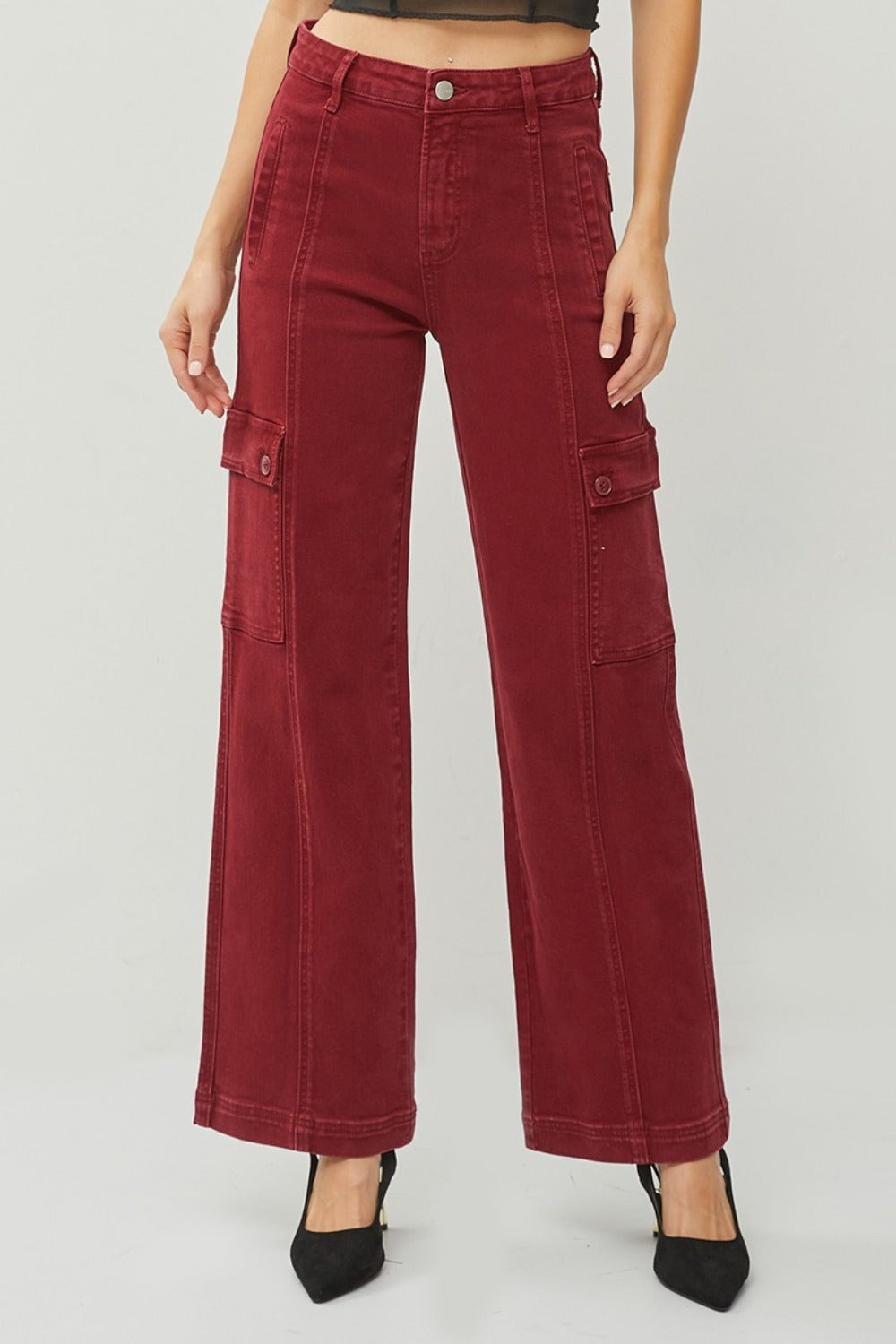 High Rise Wide Leg Cargo Jeans Risen Wine 0(24)