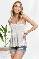 Crochet Babydoll V Neck Tank Top Adora WHITE S/M