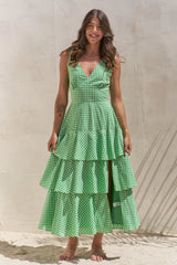 Sleeveless Gingham Print Tiered Midi Dress Jade By Jane