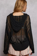 Openwork Round Neck High Low Knit Top POL
