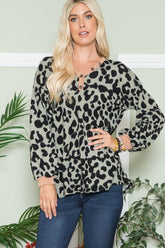 Leopard V-Neck Long Sleeve Blouse Celeste Olive Leopard S