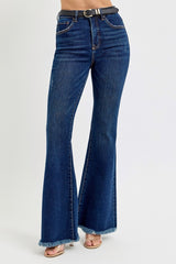 Tummy Control Frayed Hem Flare Jeans Risen