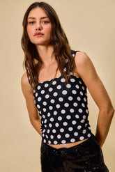 Polka Dot Knit Crop Seamless Casual Tank So Me BLACK/WHITE SM
