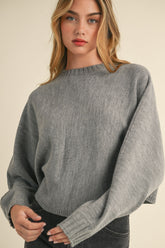 Round Neck Dolman Sleeve Cropped Sweater Mable H Grey S