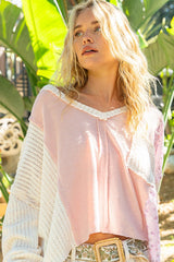 V-Neck Floral Patch Ribbed Knit Top POL Blush S