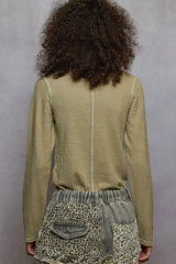 Round Neck Long Sleeve Contrast Stitching T-Shirt with Stud Detail POL