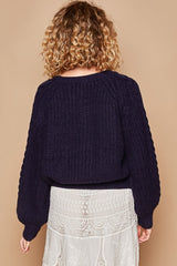 Cable Knit Cutout Long Sleeve Sweater POL