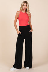 Elastic Waist Pants with Side Pockets Mittoshop Black S