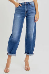 High Rise Crop Mild Barrel Jeans With Plus Size Risen