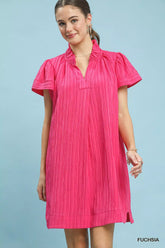 Flutter Sleeve V-Neck Shift Dress Umgee FUCHSIA S