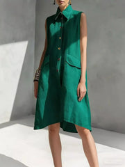 Full Size Button Front Sleeveless Dress Plus Size Simmer & Fay Green S