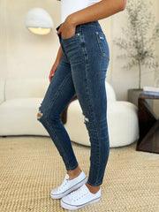 Mid Waist Distressed Slim Jeans Judy Blue